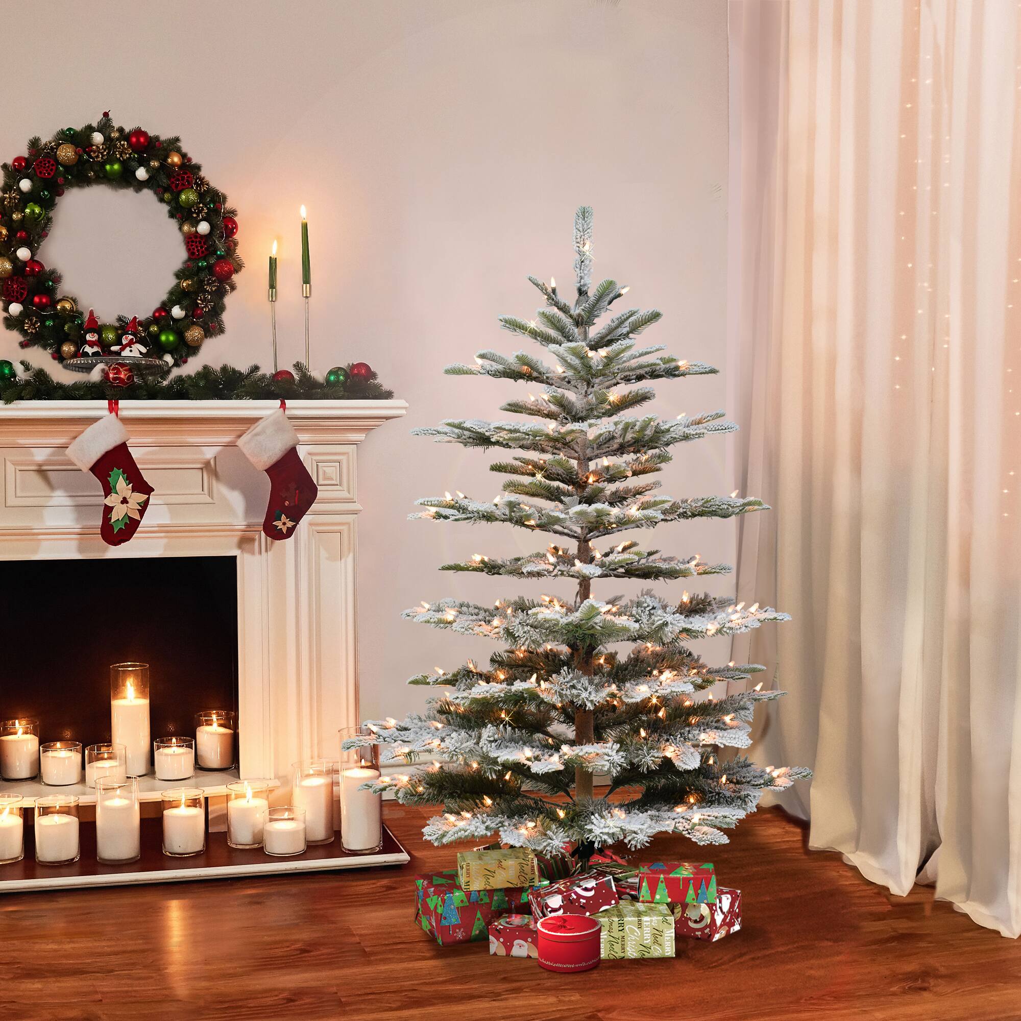 6 Pack: 4.5ft. Pre-Lit Flocked Aspen Fir Artificial Christmas Tree, Clear Lights